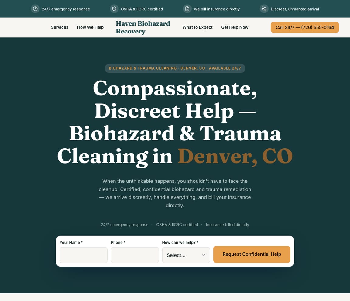 Biohazard & Trauma Cleaning website template preview