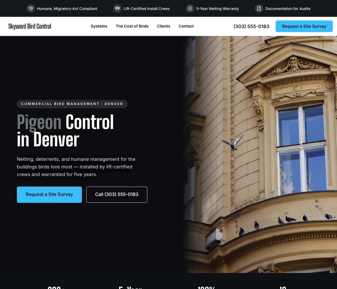Commercial Bird Control website template preview