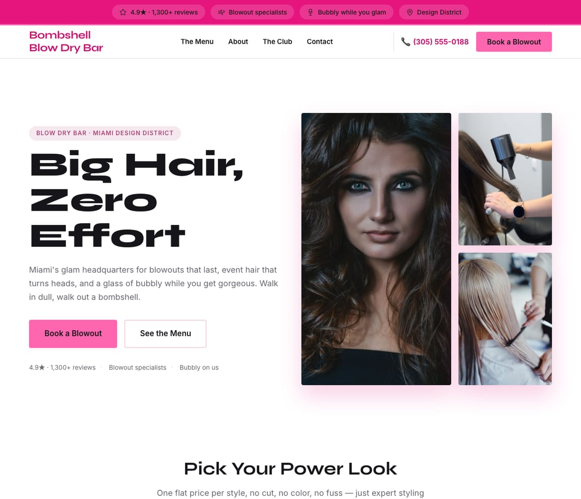 Blow Dry Bar website template preview