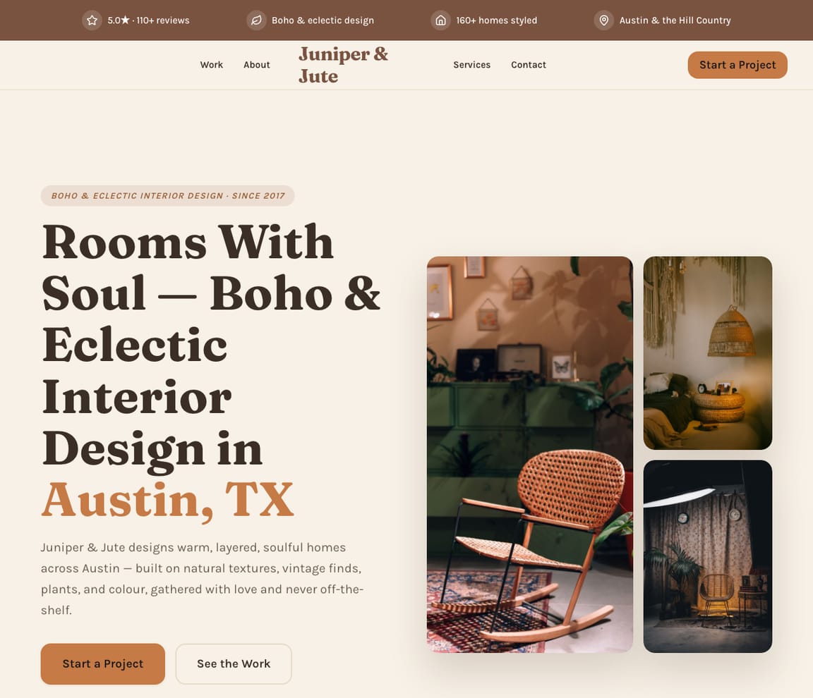Boho & Eclectic Interior Designer website template preview
