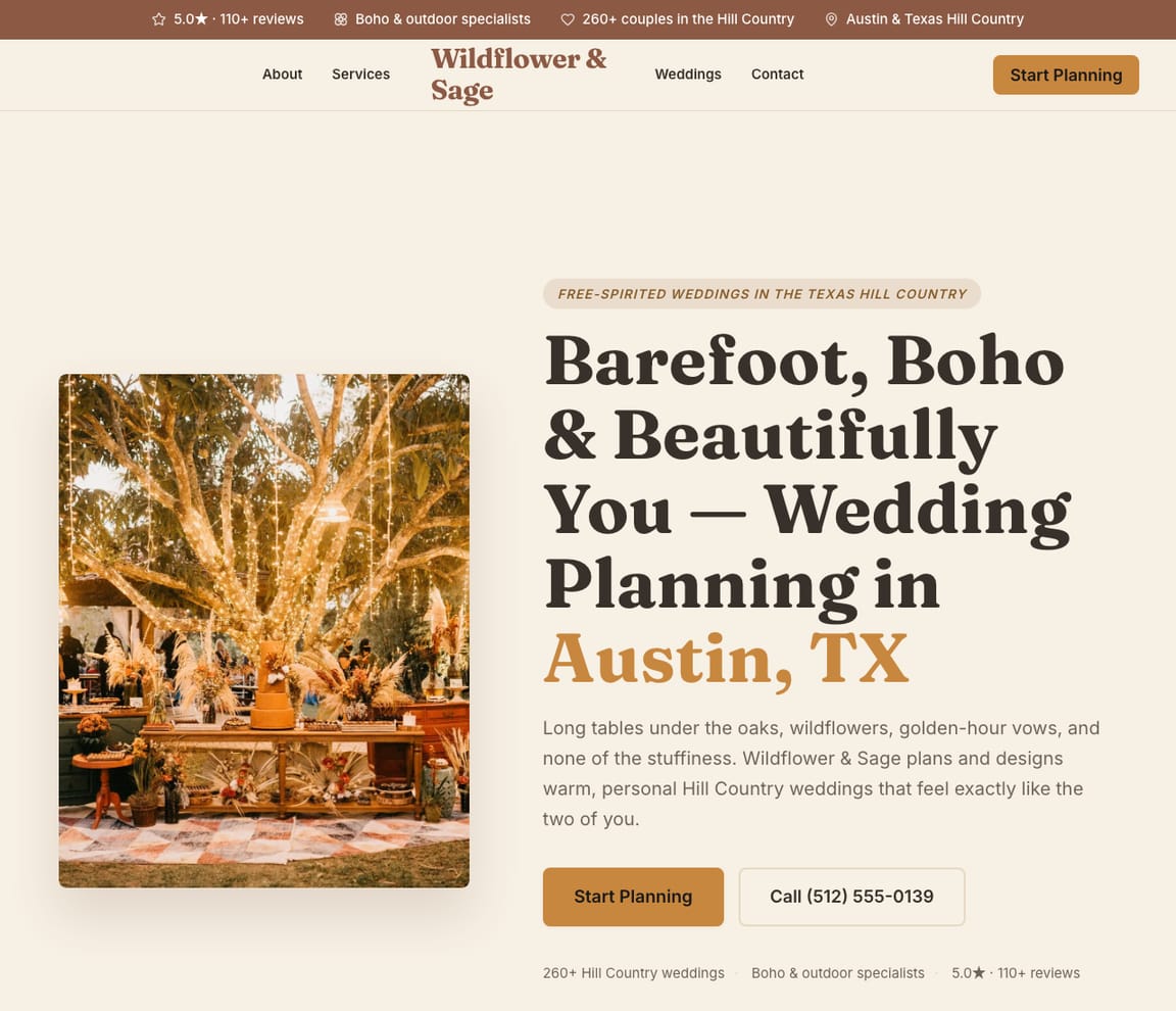 Boho Wedding Planner website template preview