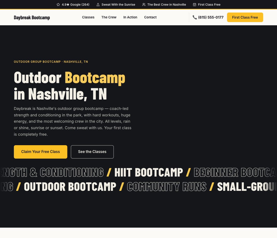 Bootcamp Coach website template preview