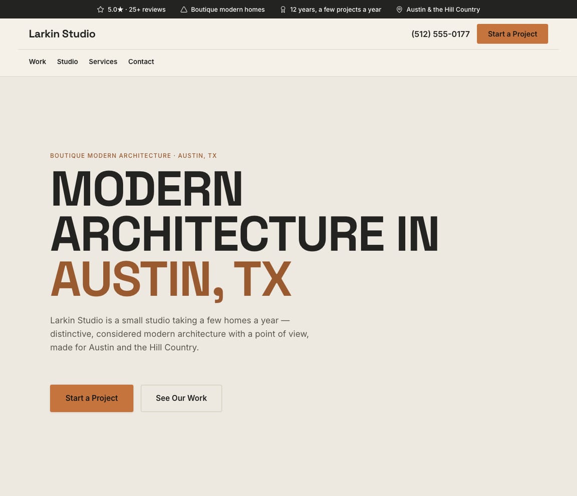 Boutique Architecture Studio website template preview