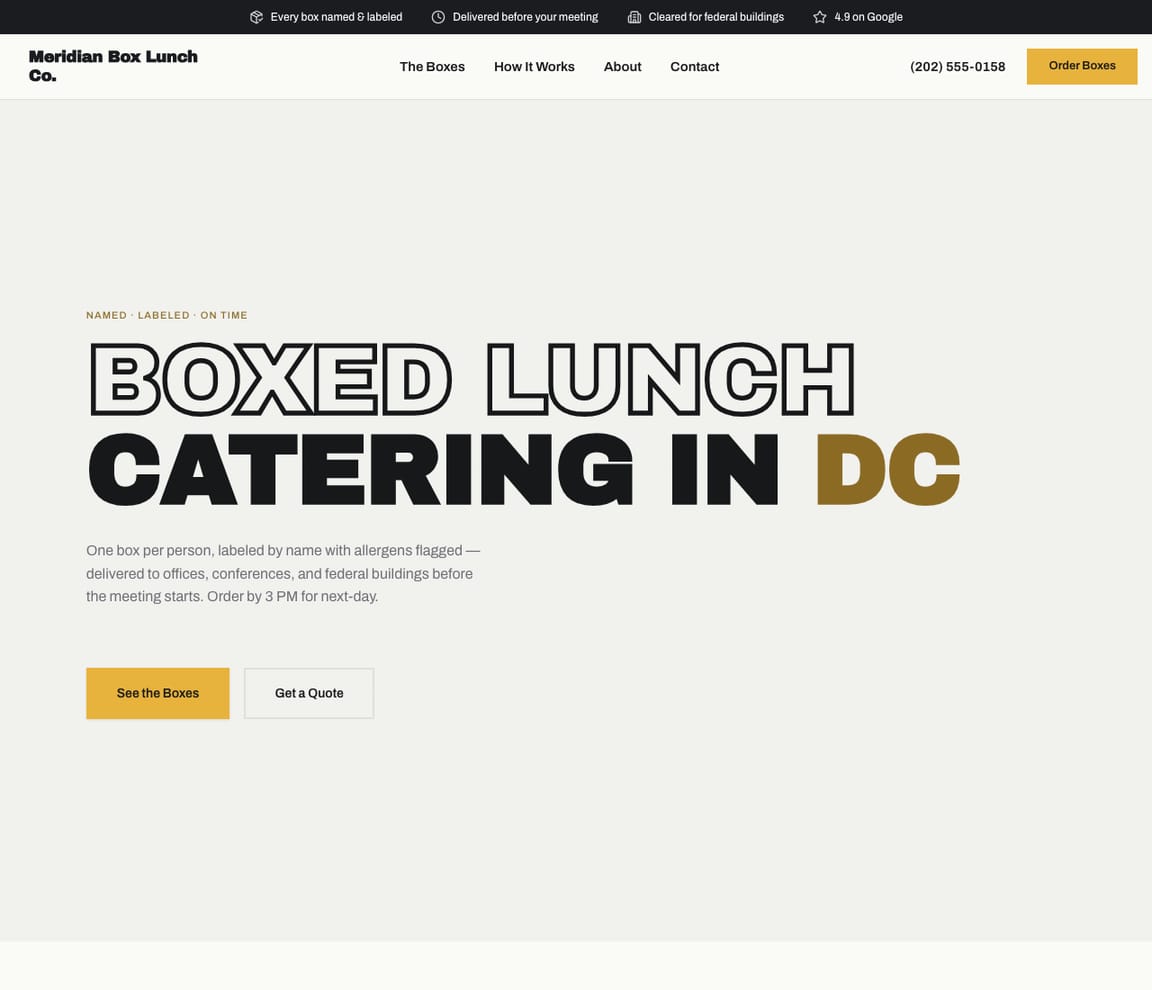 Boxed Lunch Catering website template preview