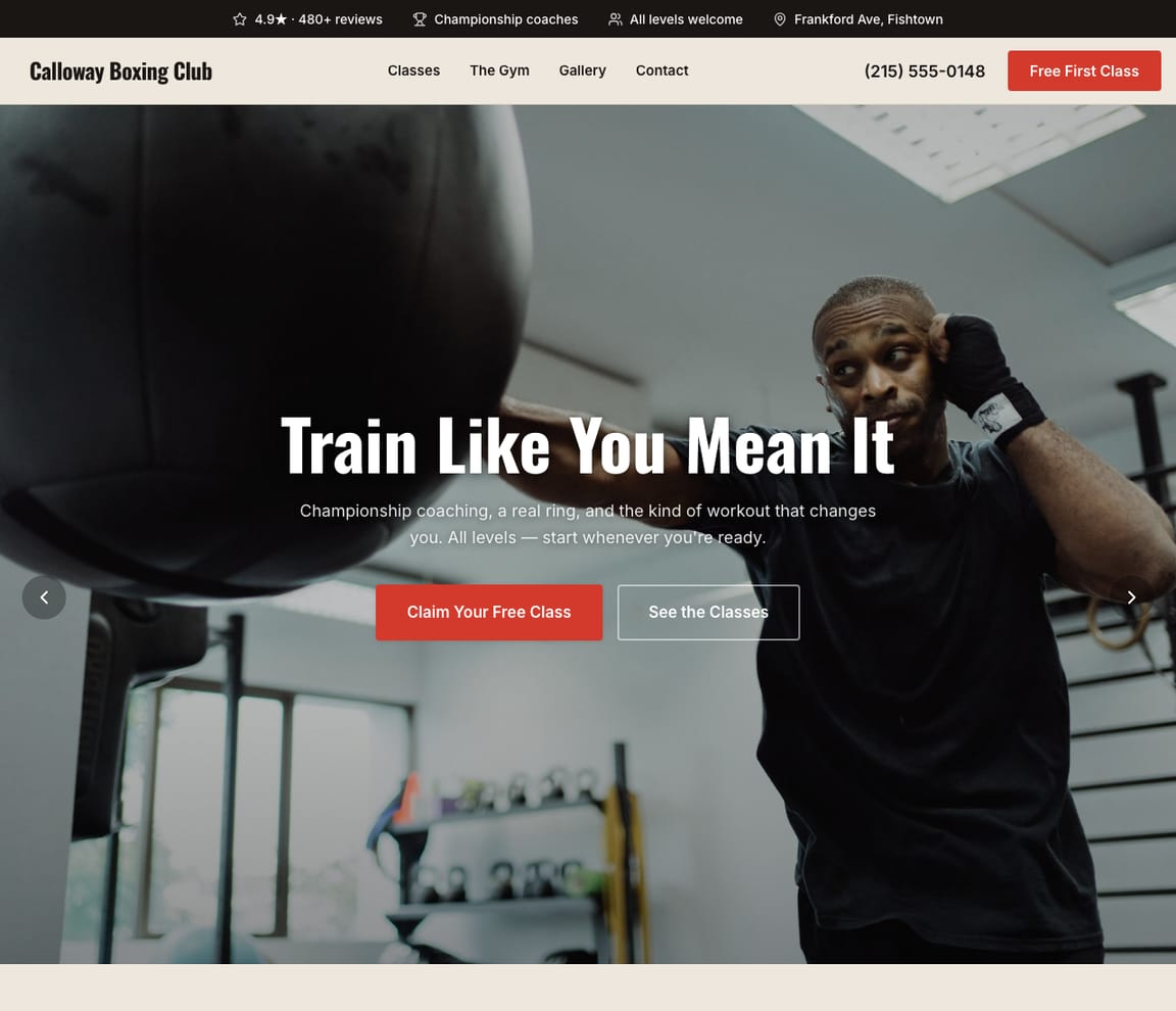 Boxing Gym website template preview