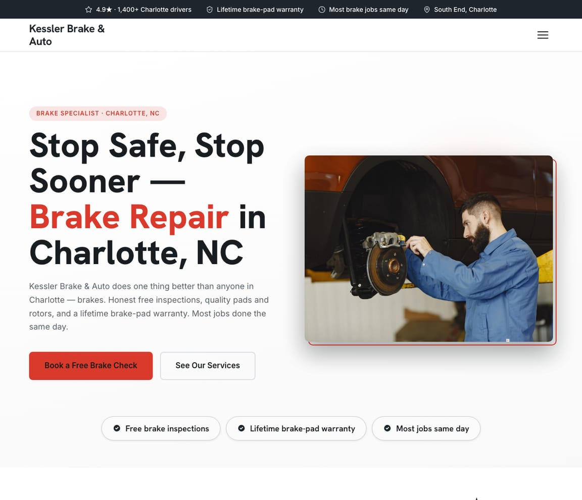 Brake Repair Shop website template preview