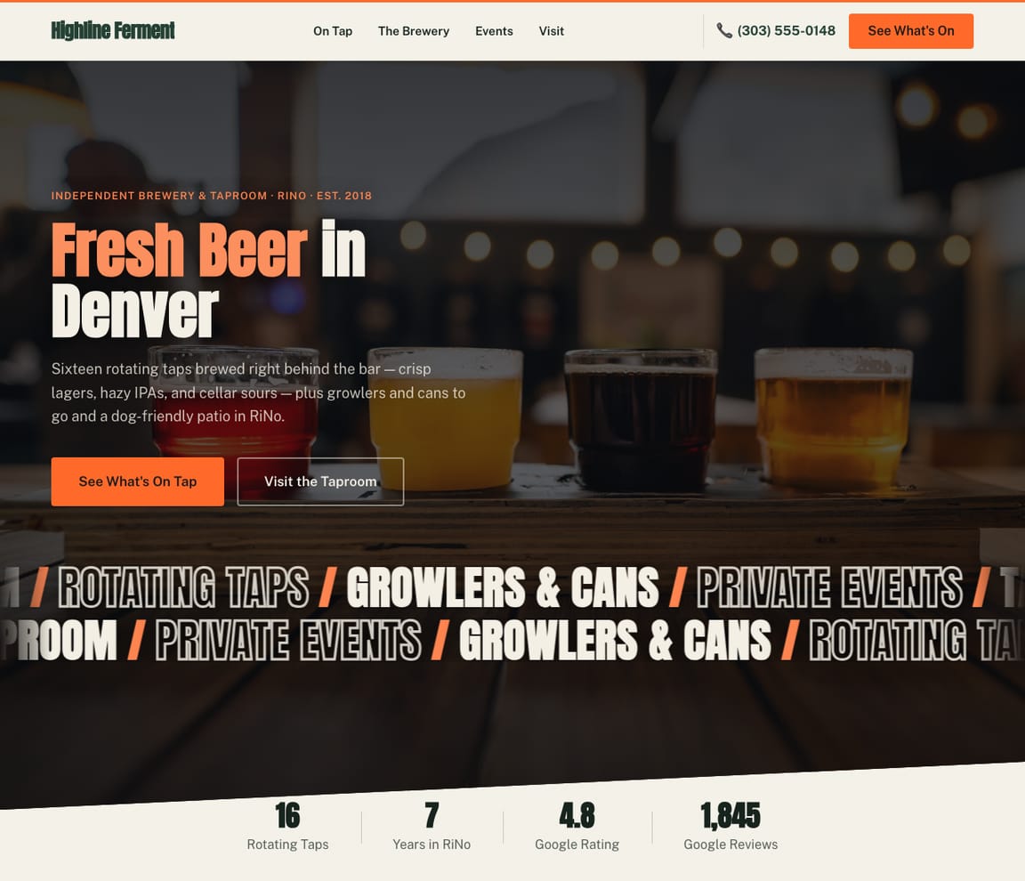 Brewery / Taproom website template preview