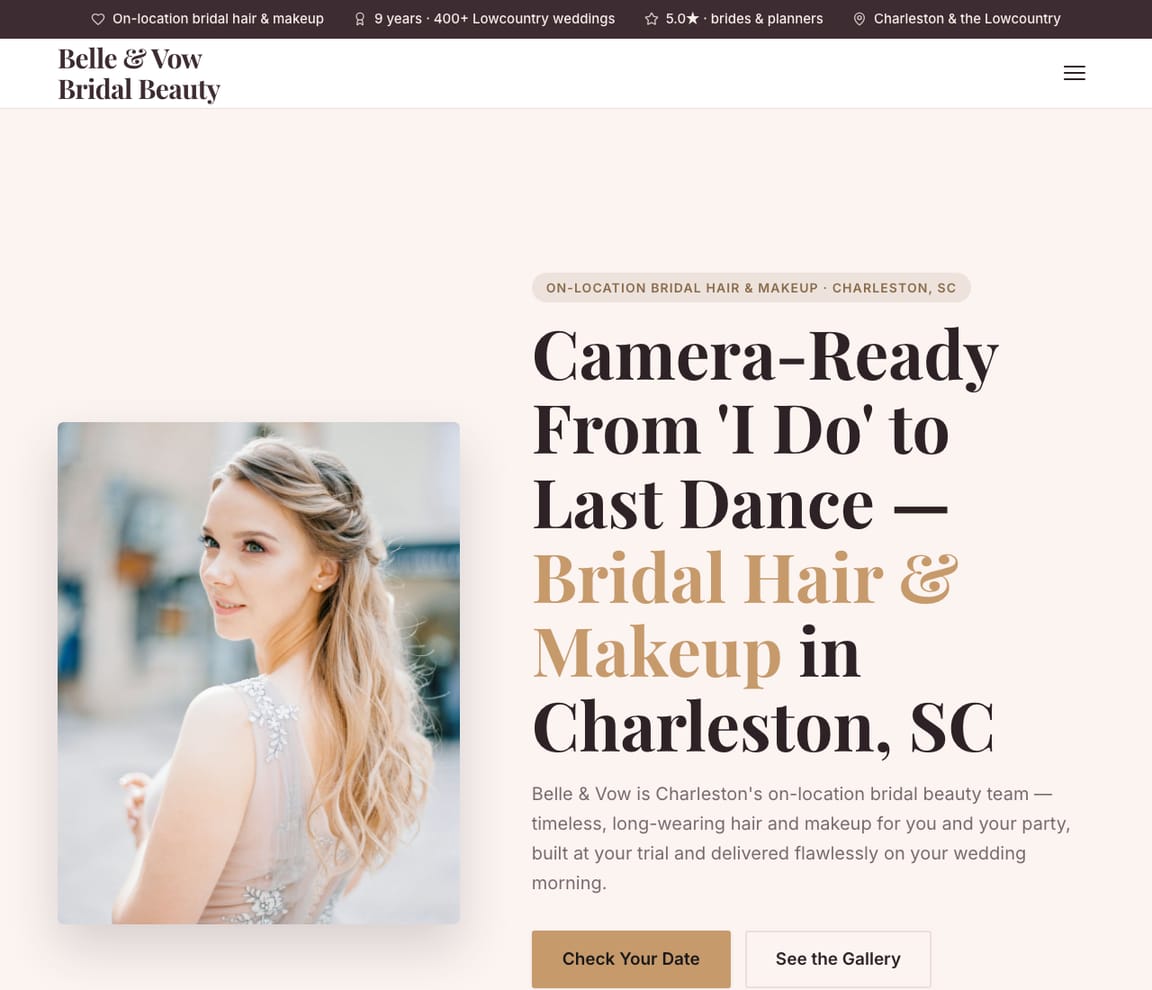 Bridal Hair & Makeup website template preview