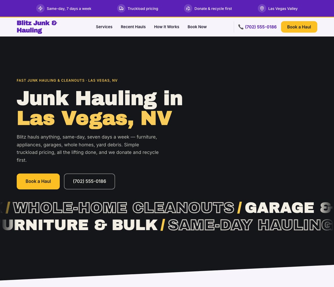 Bulk Junk Hauling website template preview
