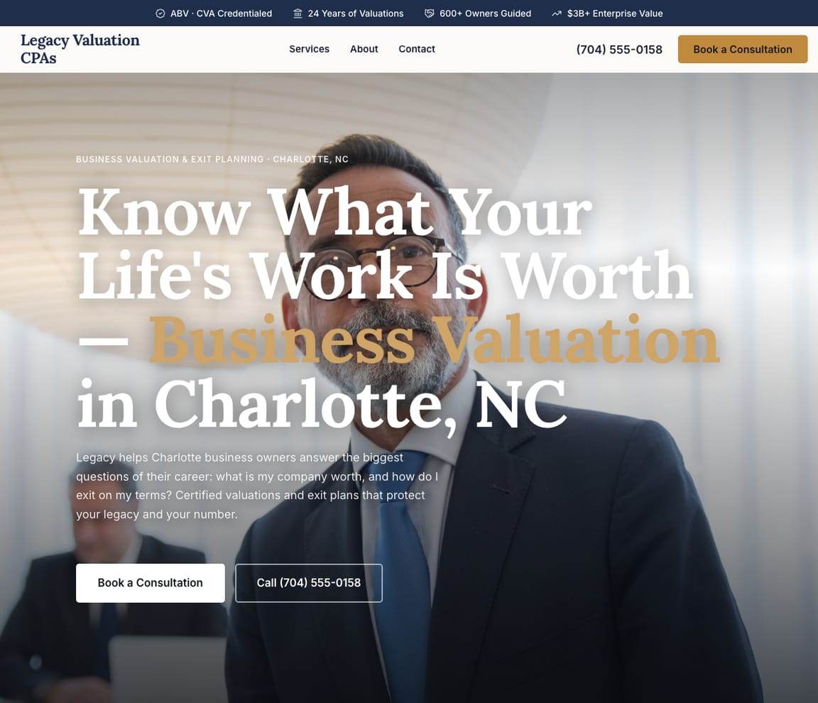 Business Valuation & Exit Planning website template preview