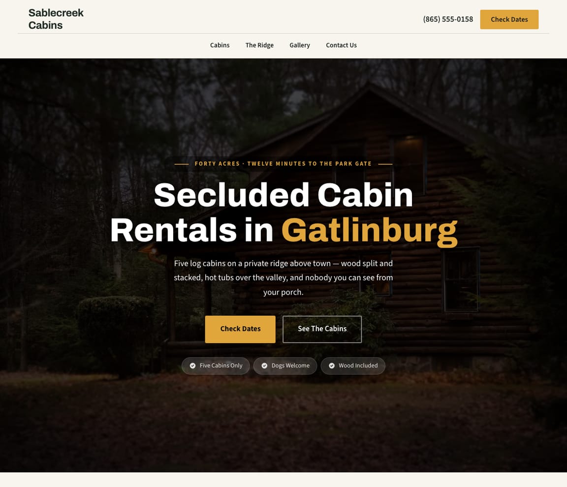 Cabin Rental website template preview