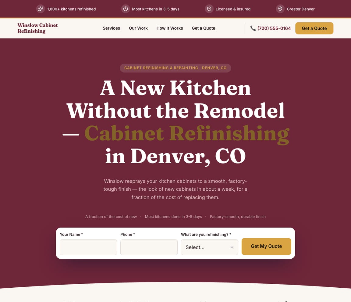 Cabinet Refinishing website template preview