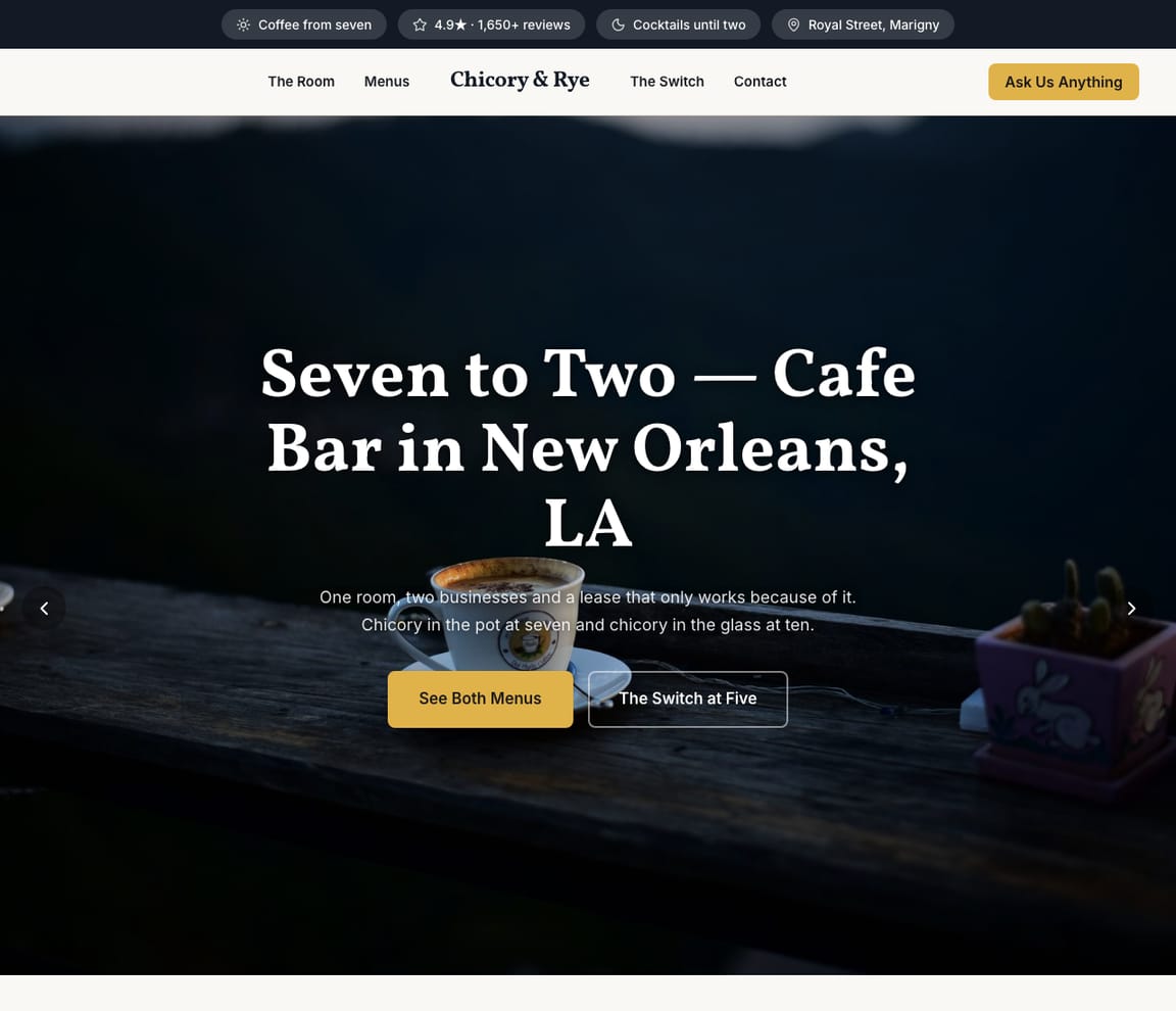 Cafe Bar, Day to Night website template preview
