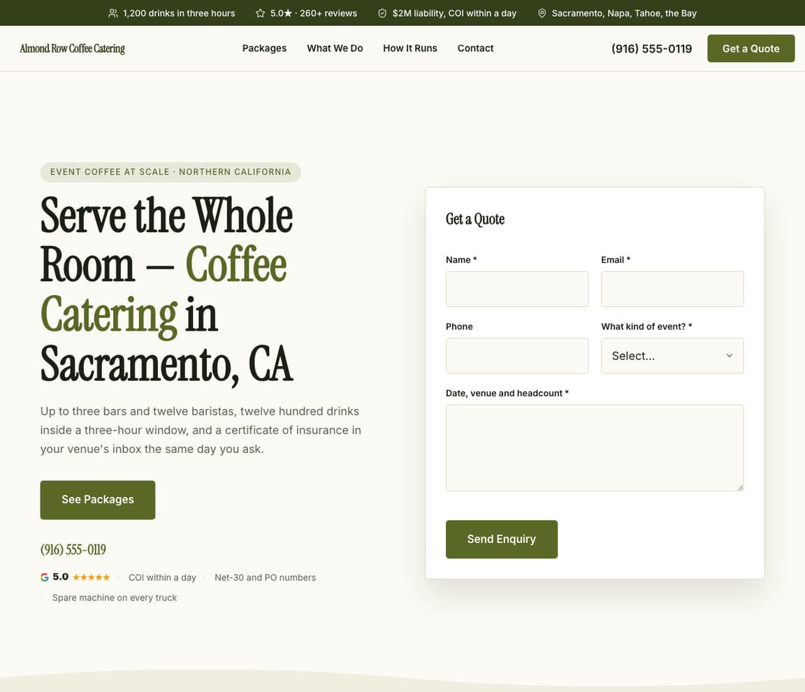Coffee Catering & Events website template preview