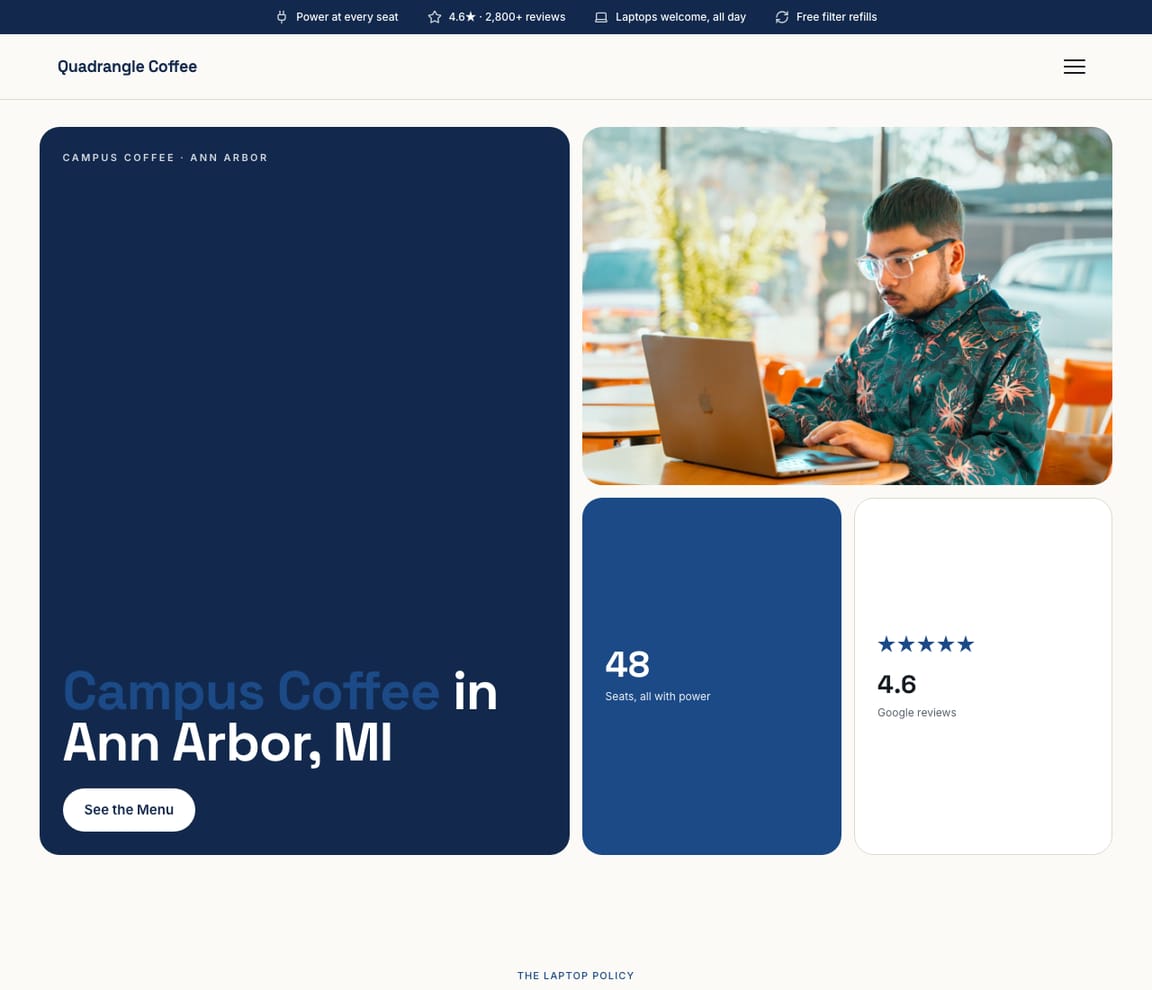 Campus Study Cafe website template preview