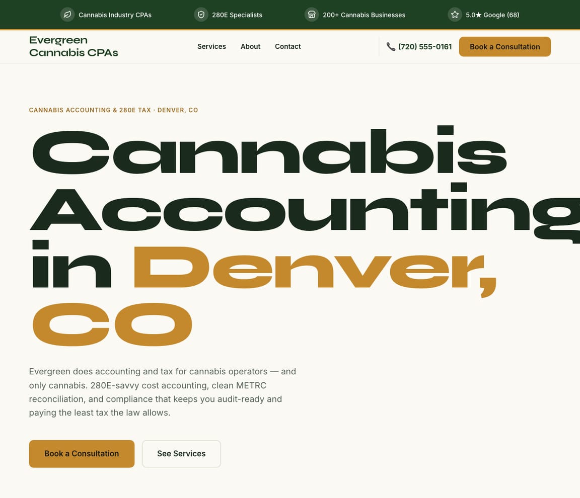 Cannabis Accounting & 280E website template preview