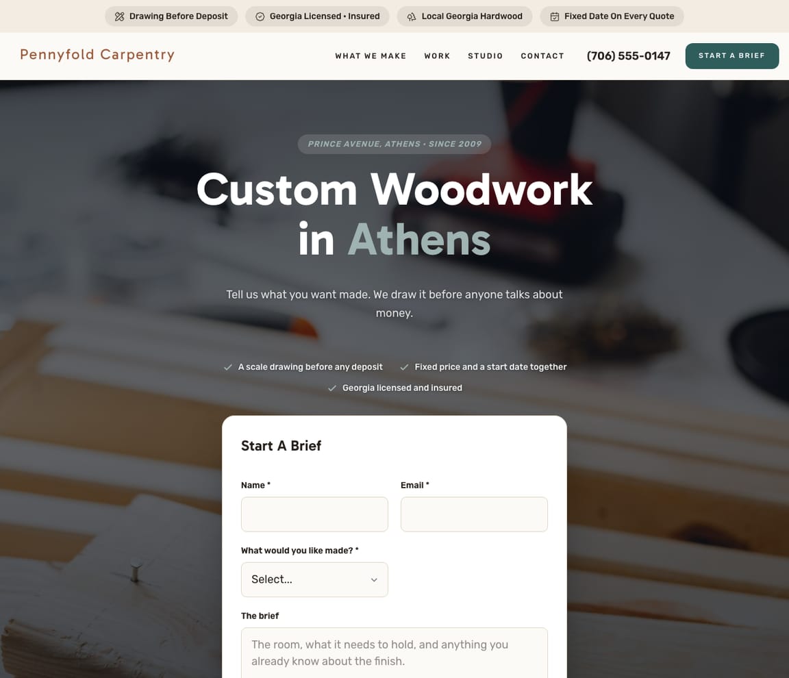 Carpentry (Brief First) website template preview