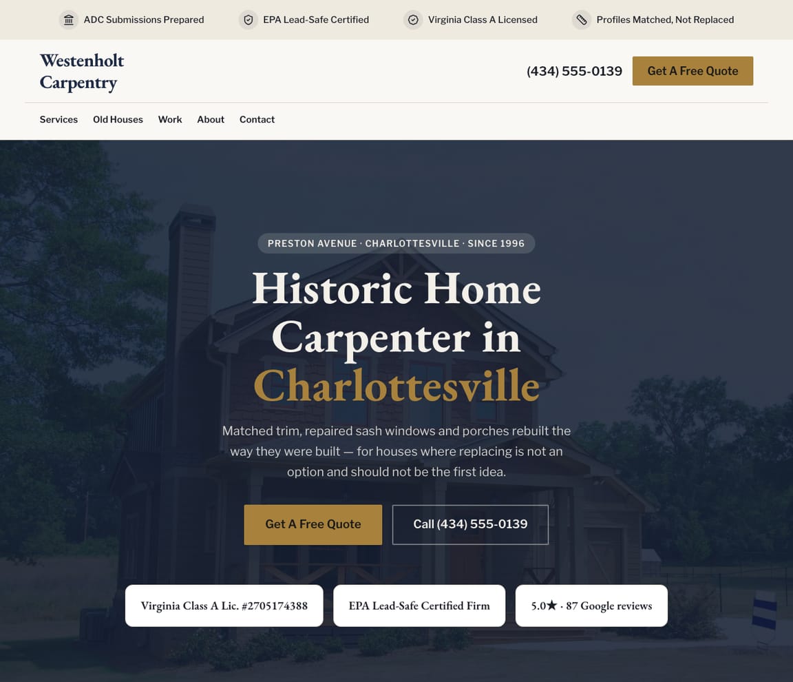 Carpentry (Heritage) website template preview