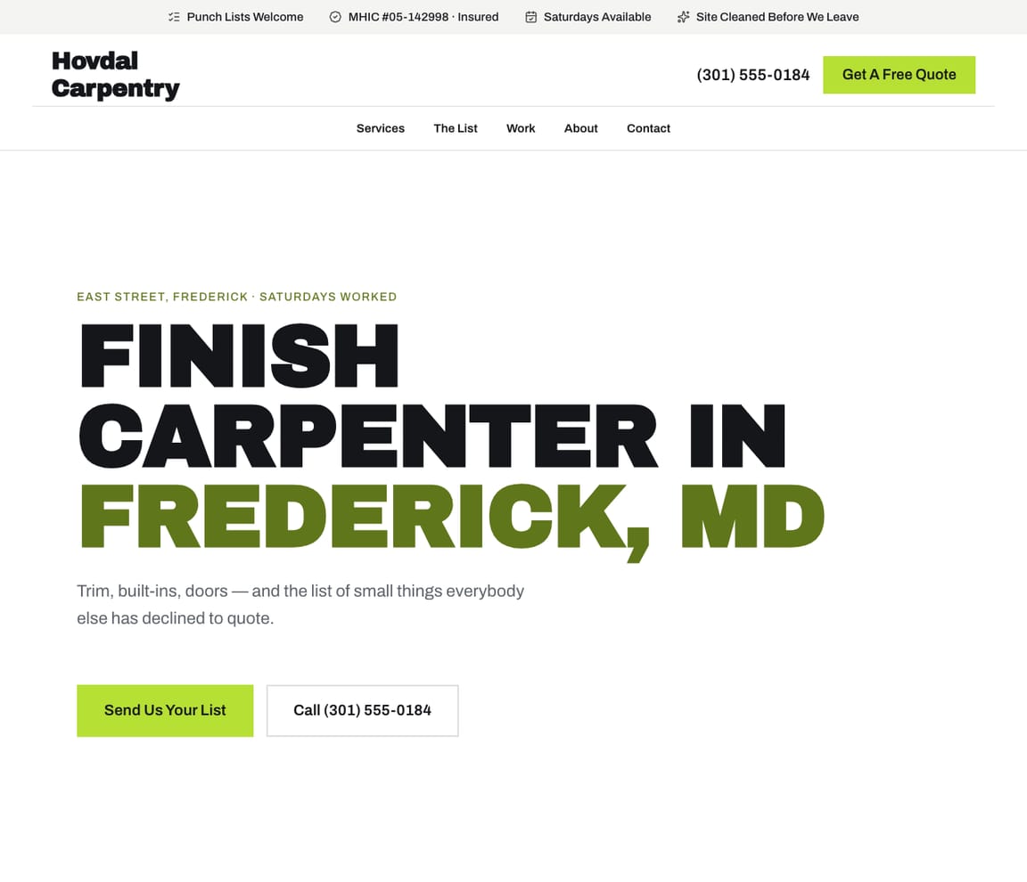 Carpentry (Minimal) website template preview