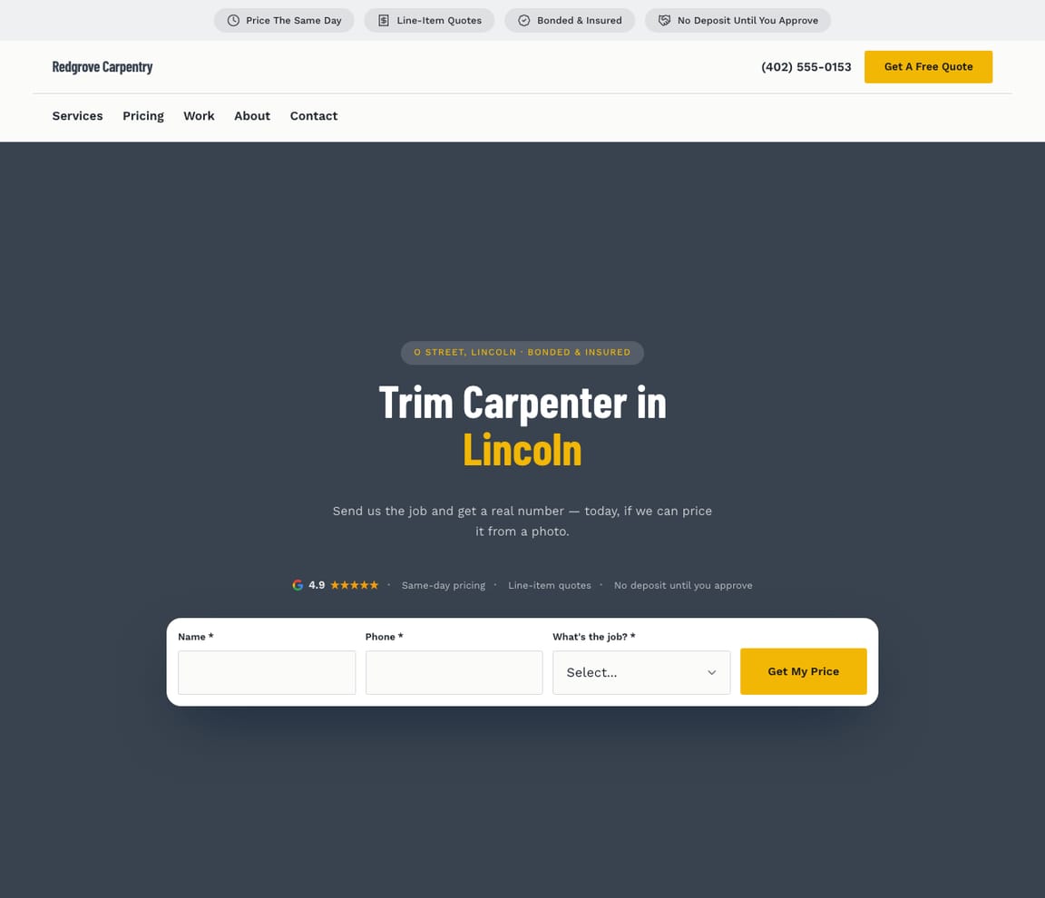 Carpentry (Quote First) website template preview