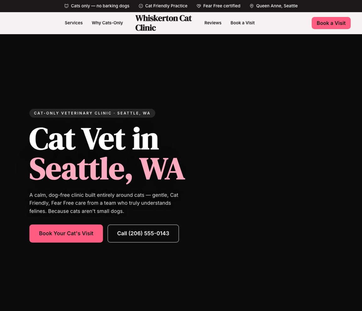Cat-Only Veterinary Clinic website template preview