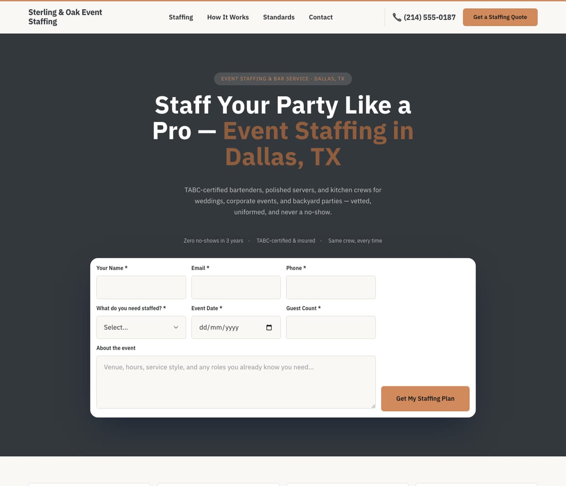 Event Staffing website template preview