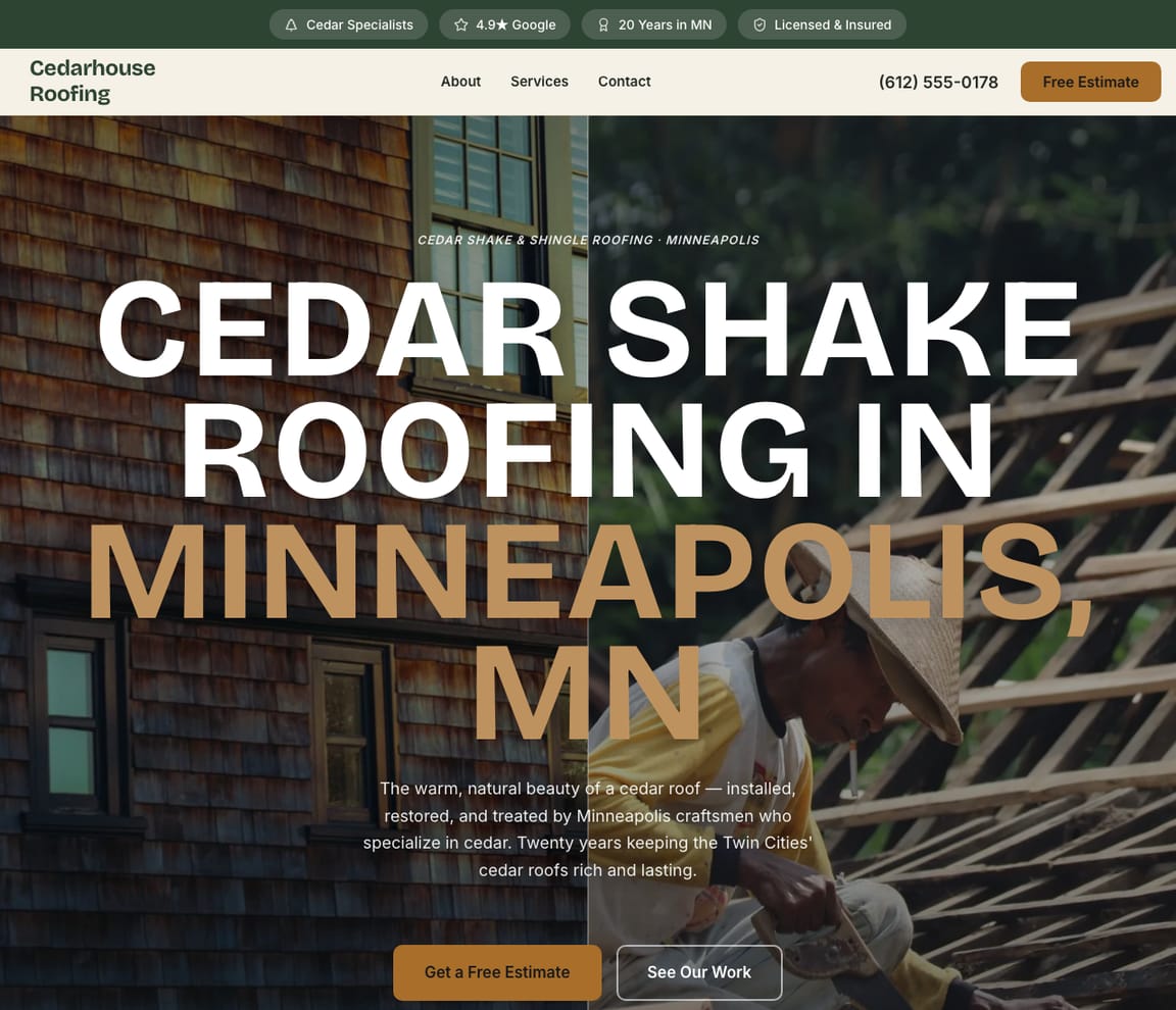 Roofing - Cedar Shake website template preview