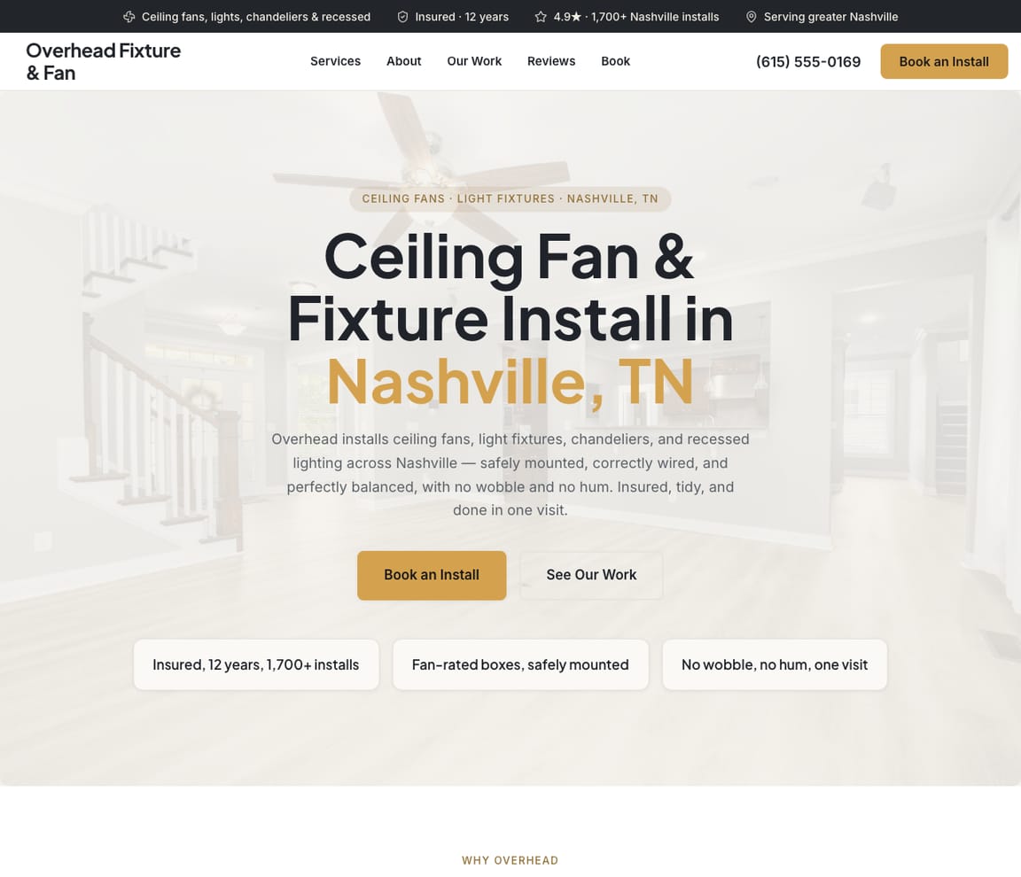 Ceiling Fan & Fixture Install website template preview