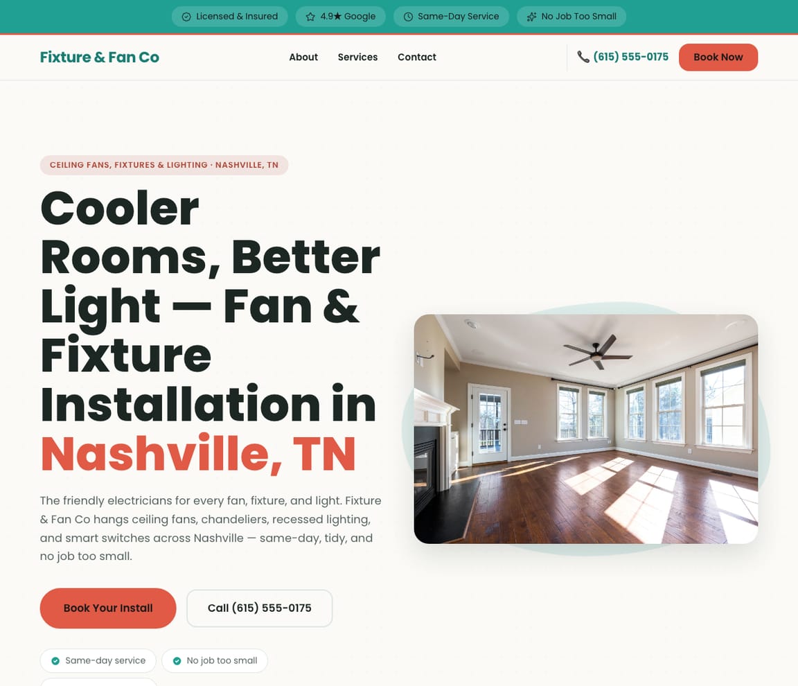 Electrician - Fans & Fixtures website template preview
