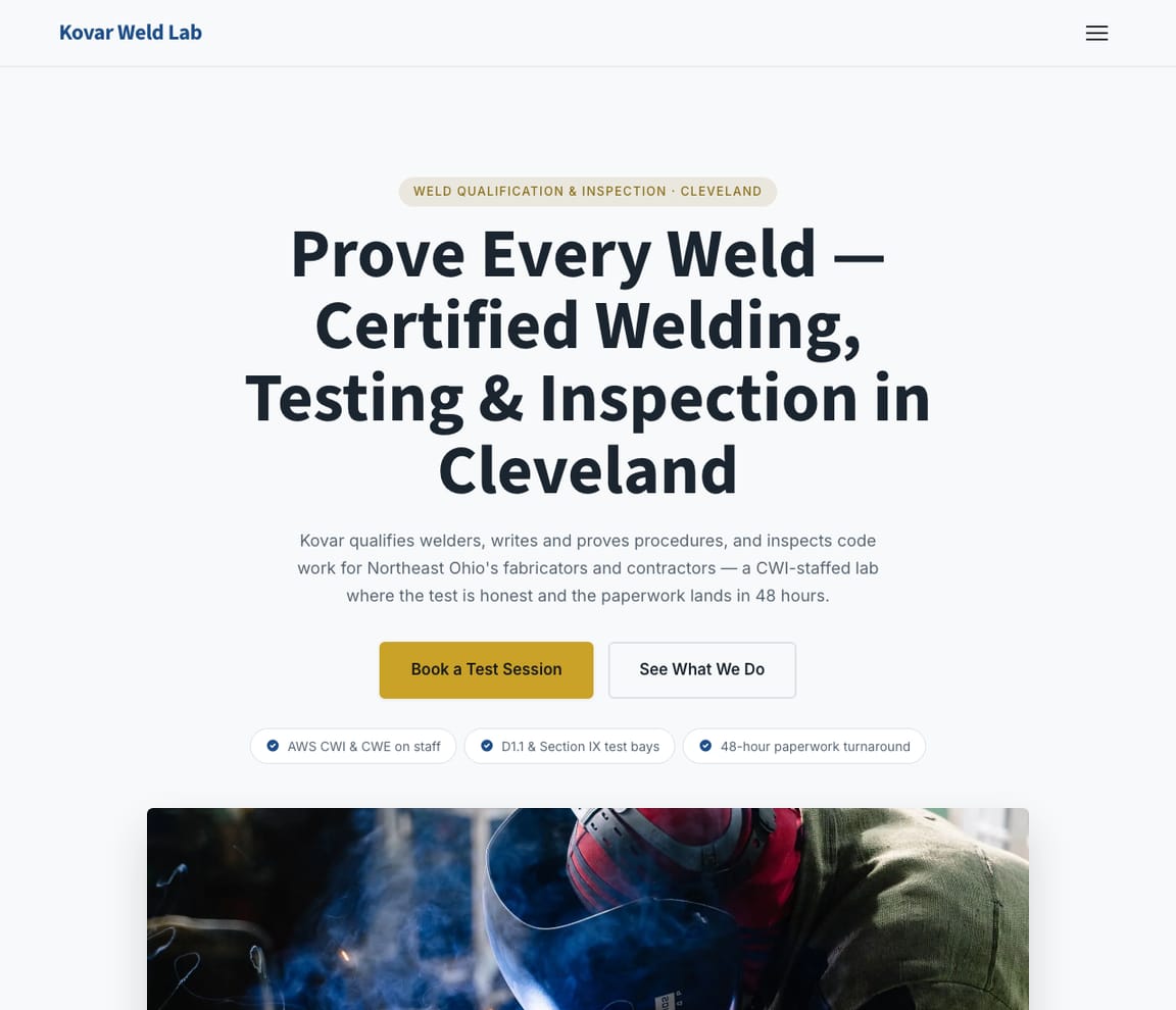 Certified Welding website template preview