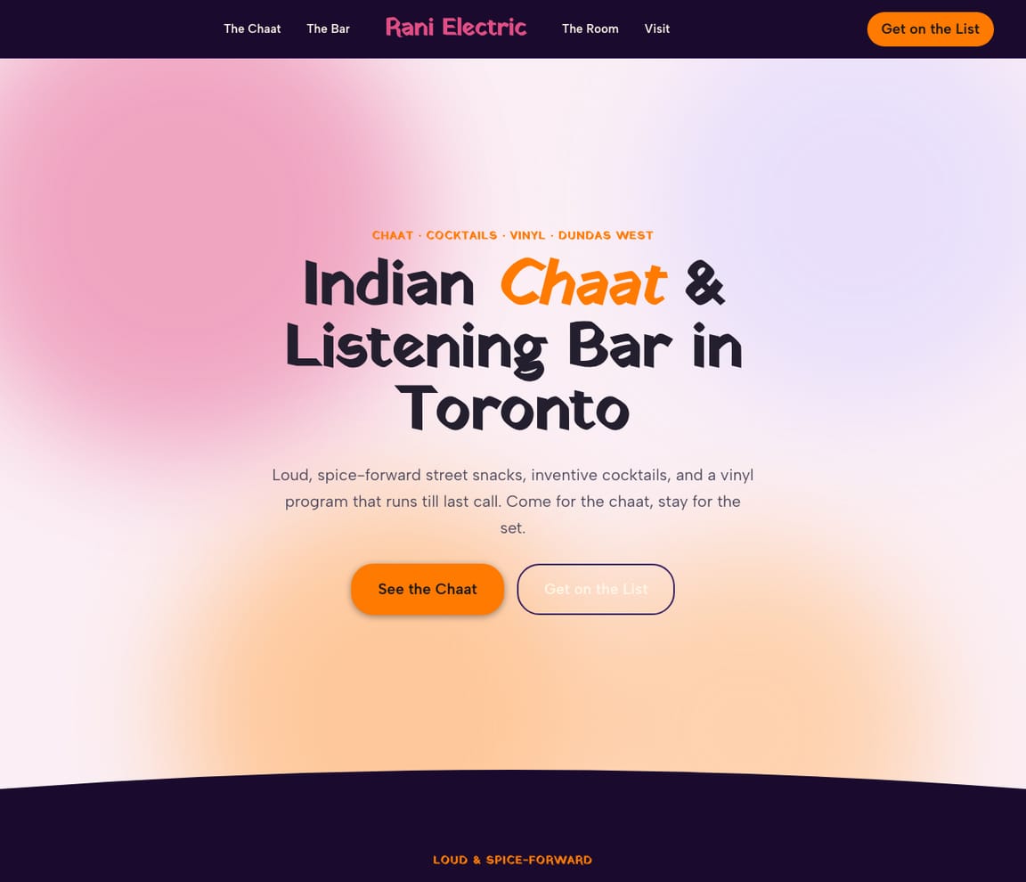 Indian Chaat / Listening Bar website template preview