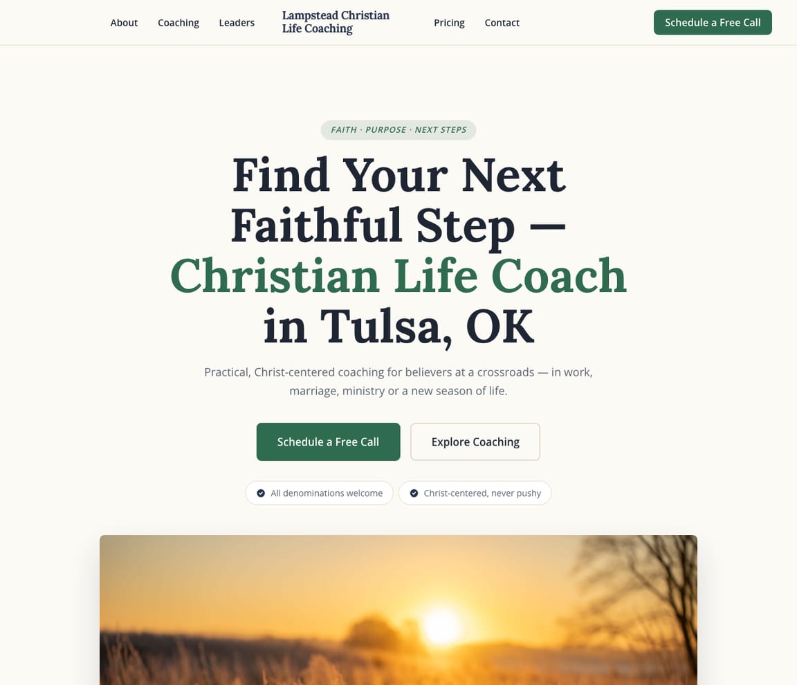 Home page of the Christian Life Coach website template