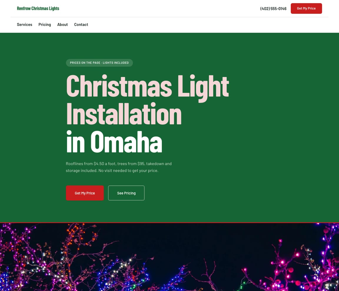 Bold Christmas Lights website template preview