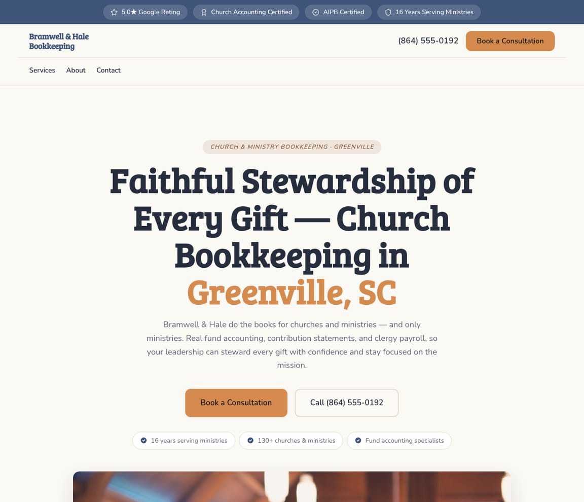 Church & Ministry Bookkeeping website template preview