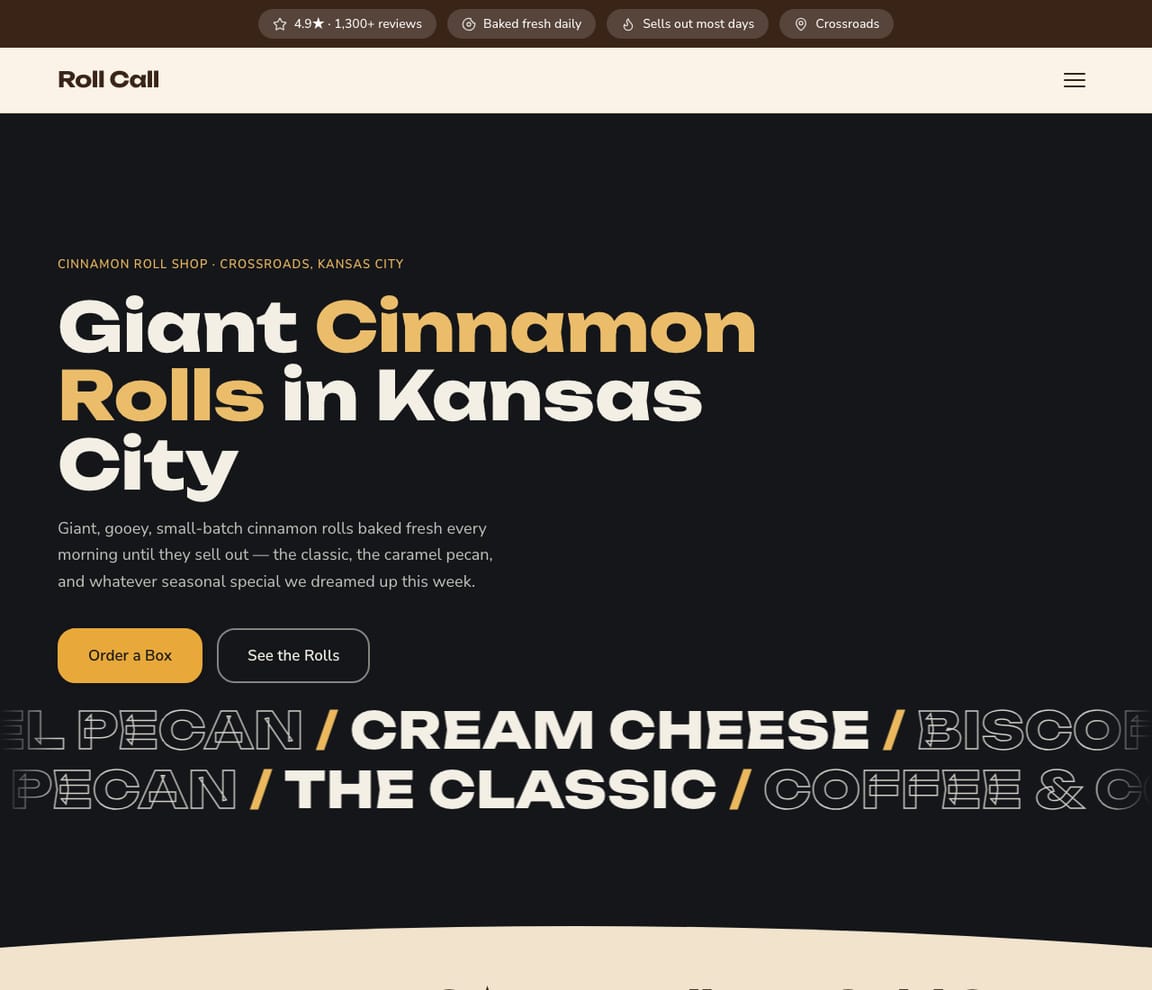 Cinnamon Roll Shop website template preview