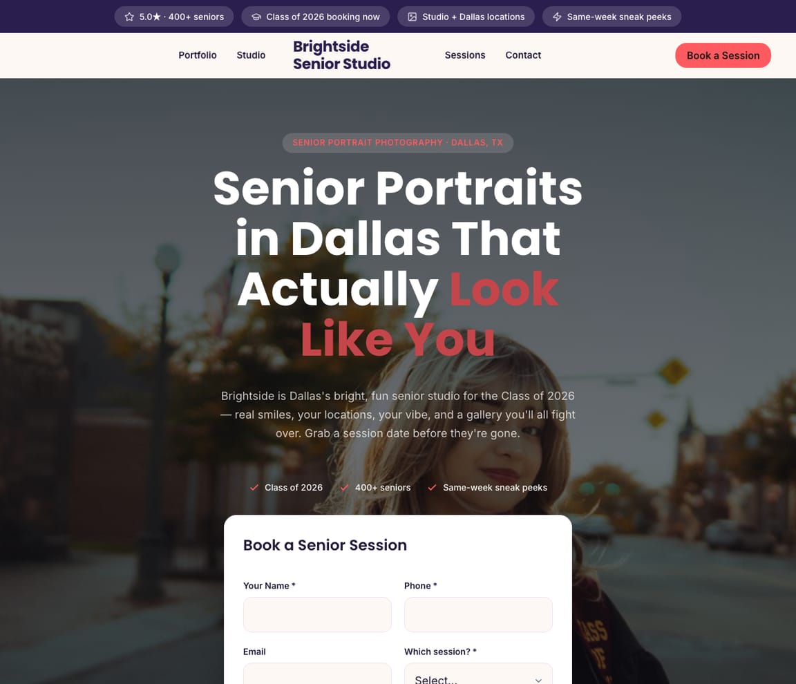 Senior Portrait Photographer website template preview