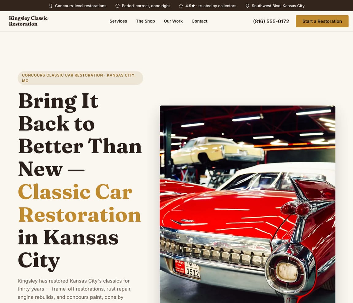 Classic Car Restoration website template preview