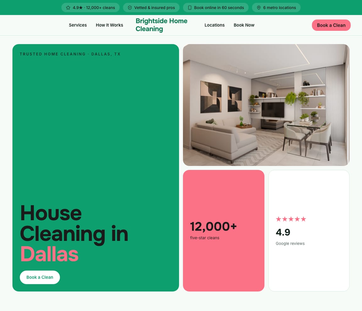 Cleaning Franchise Brand website template preview