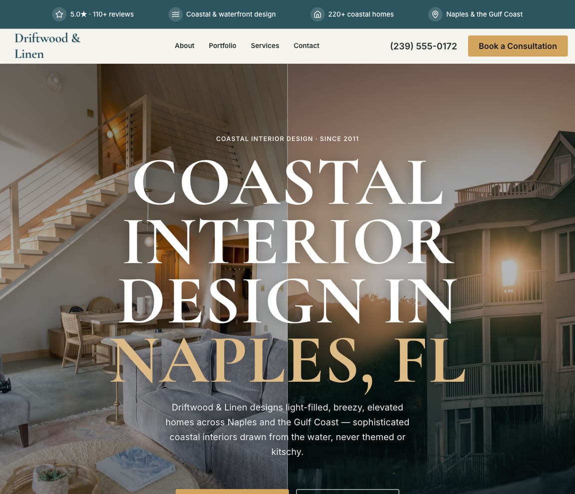 Coastal Interior Designer website template preview
