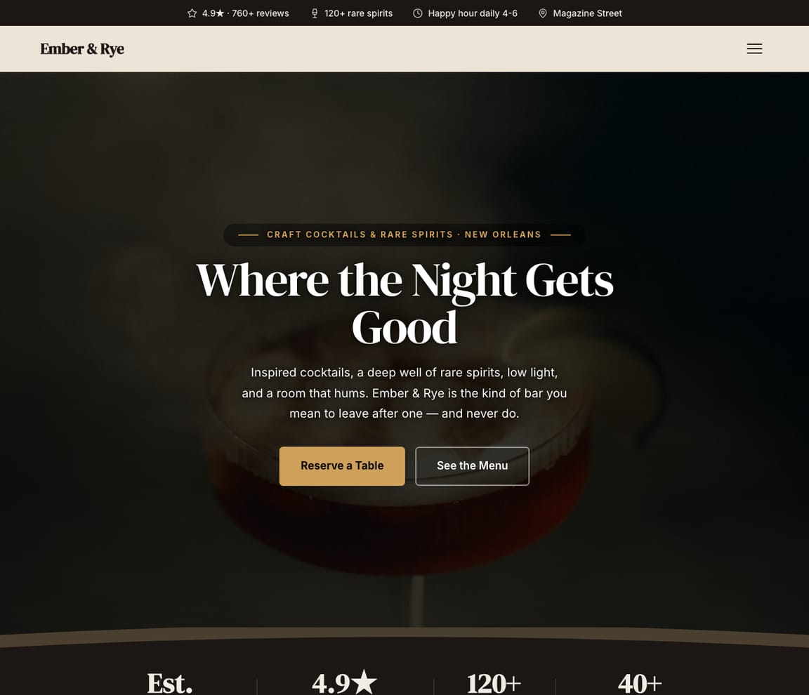 Cocktail Bar website template preview