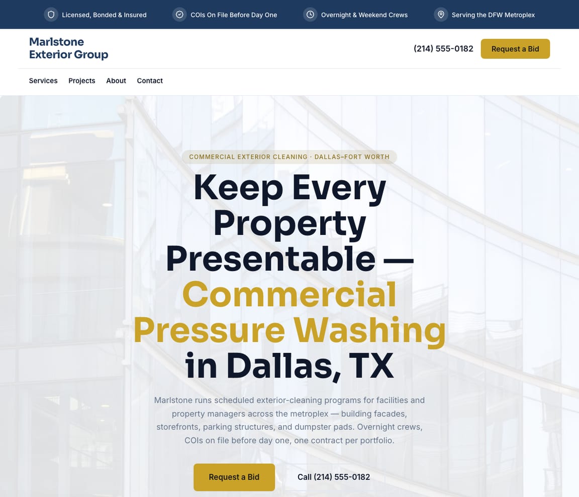 Commercial Building Washing website template preview