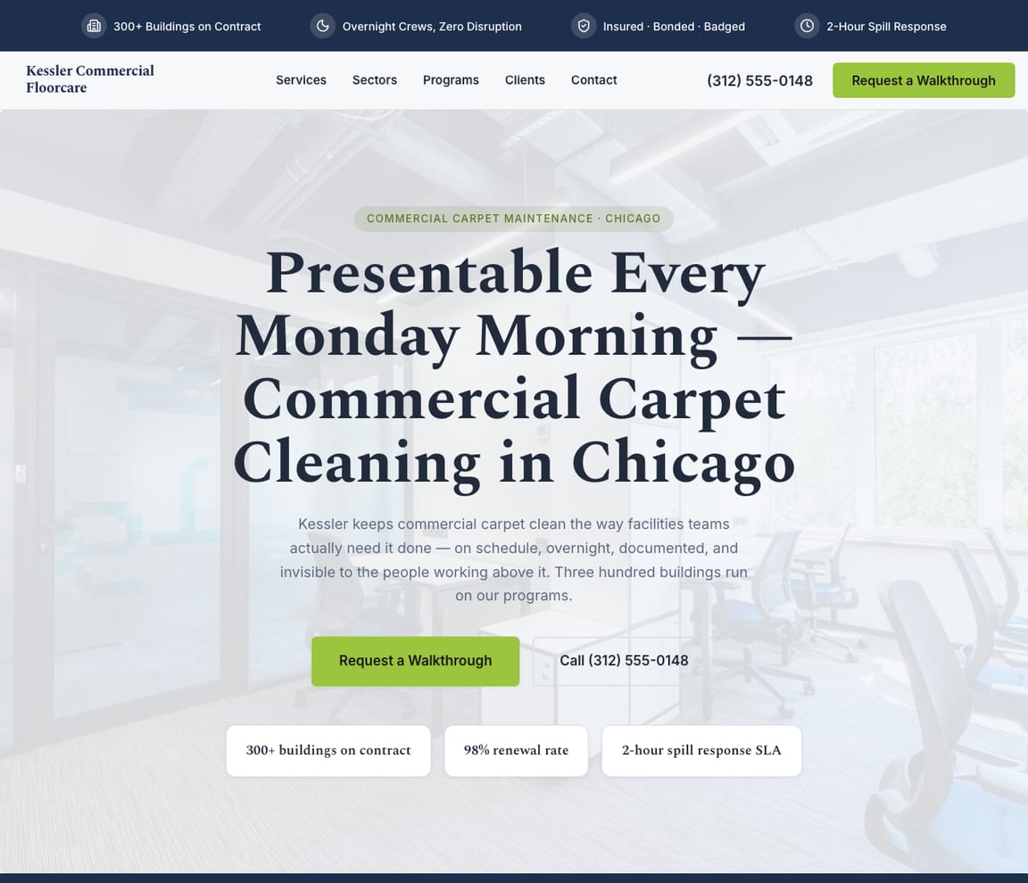 Commercial Carpet Cleaning website template preview