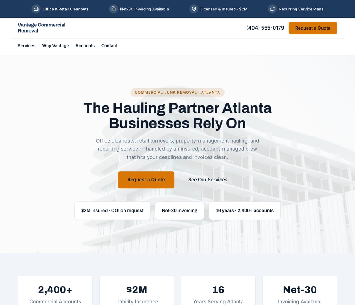 Commercial Junk Removal website template preview