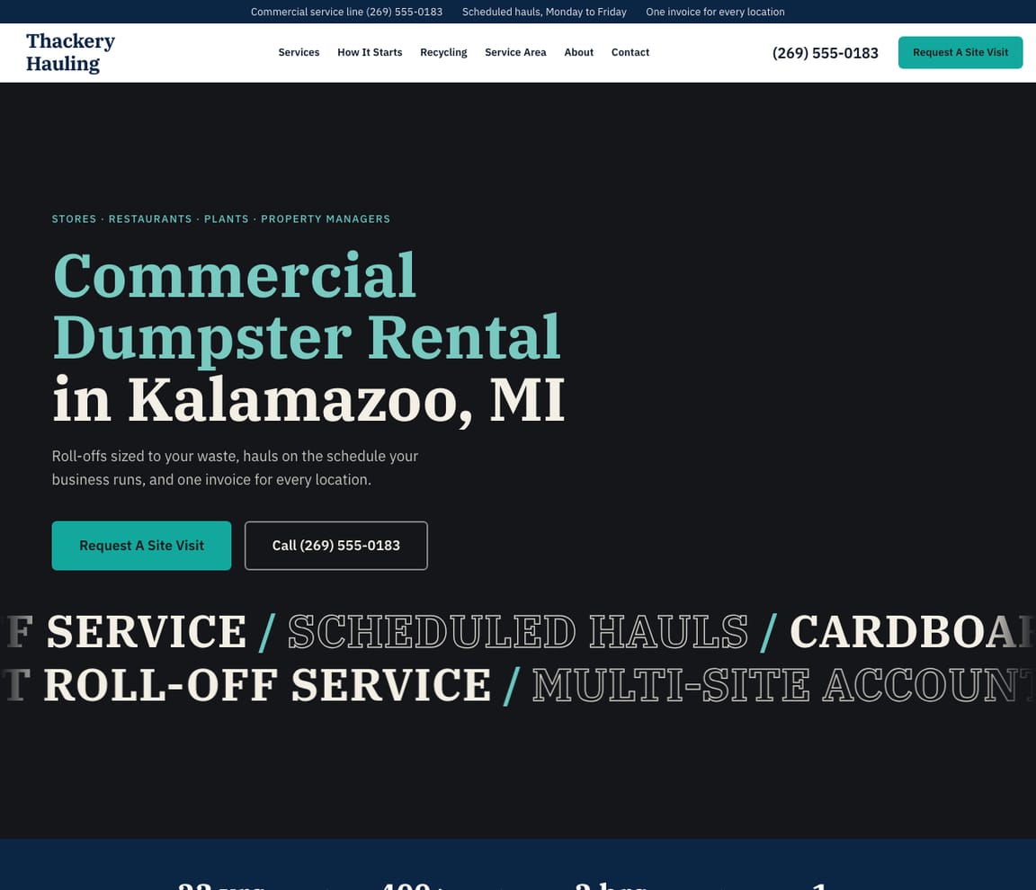 Commercial Dumpster Service website template preview