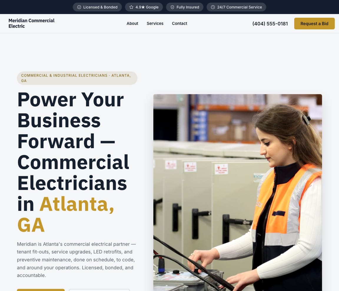 Electrician - Commercial website template preview