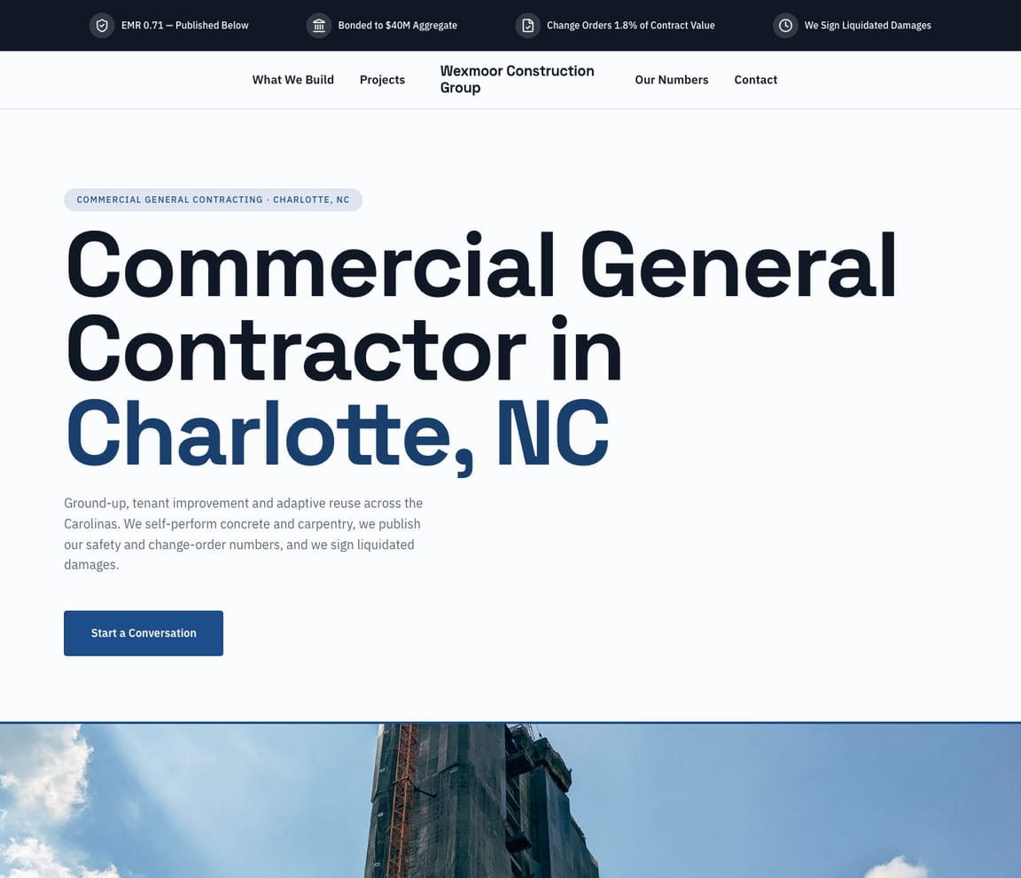Commercial General Contractor website template preview