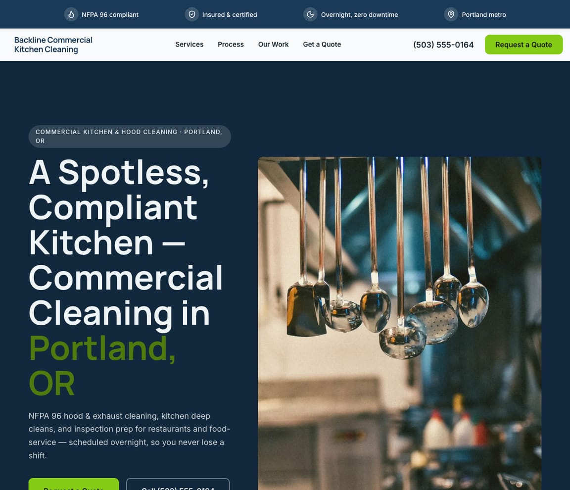 Commercial Kitchen Cleaning website template preview