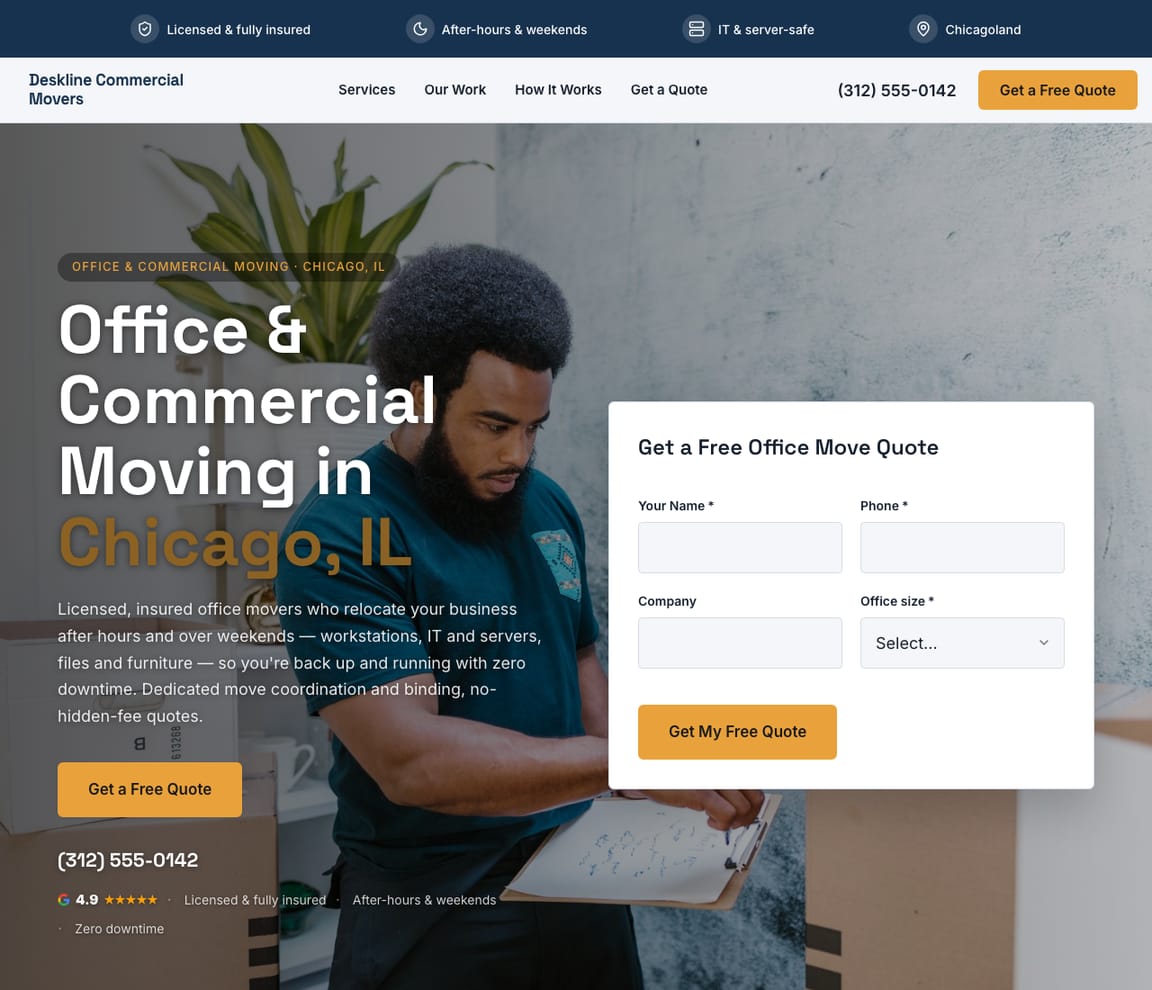 Office & Commercial Movers website template preview