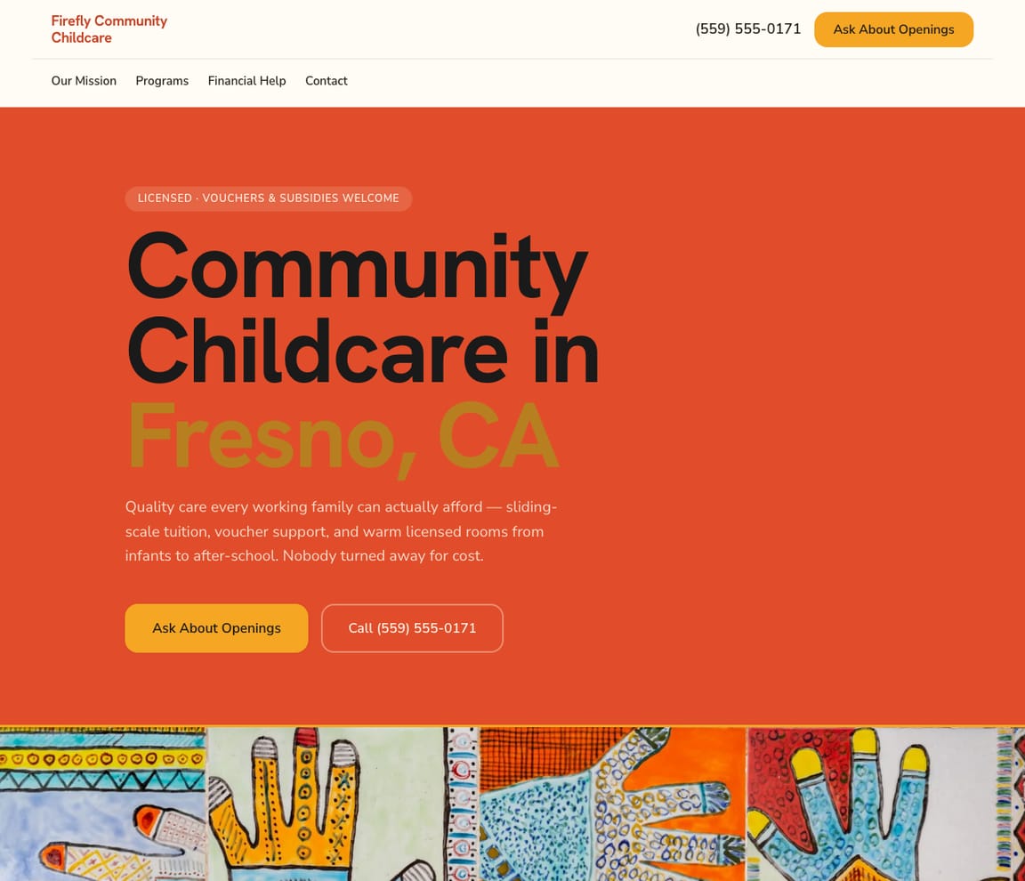 Community / Affordable Childcare website template preview
