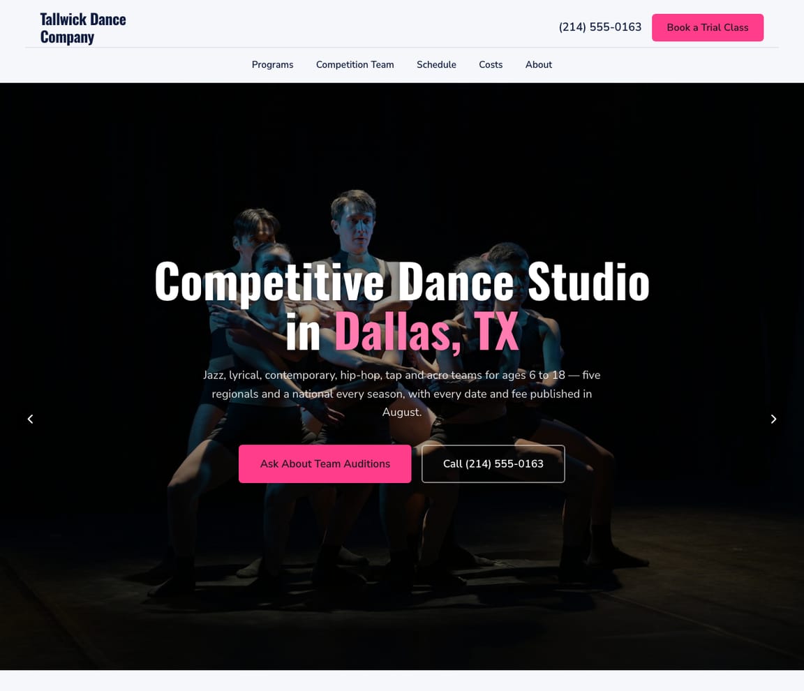 Competitive Dance Studio website template preview